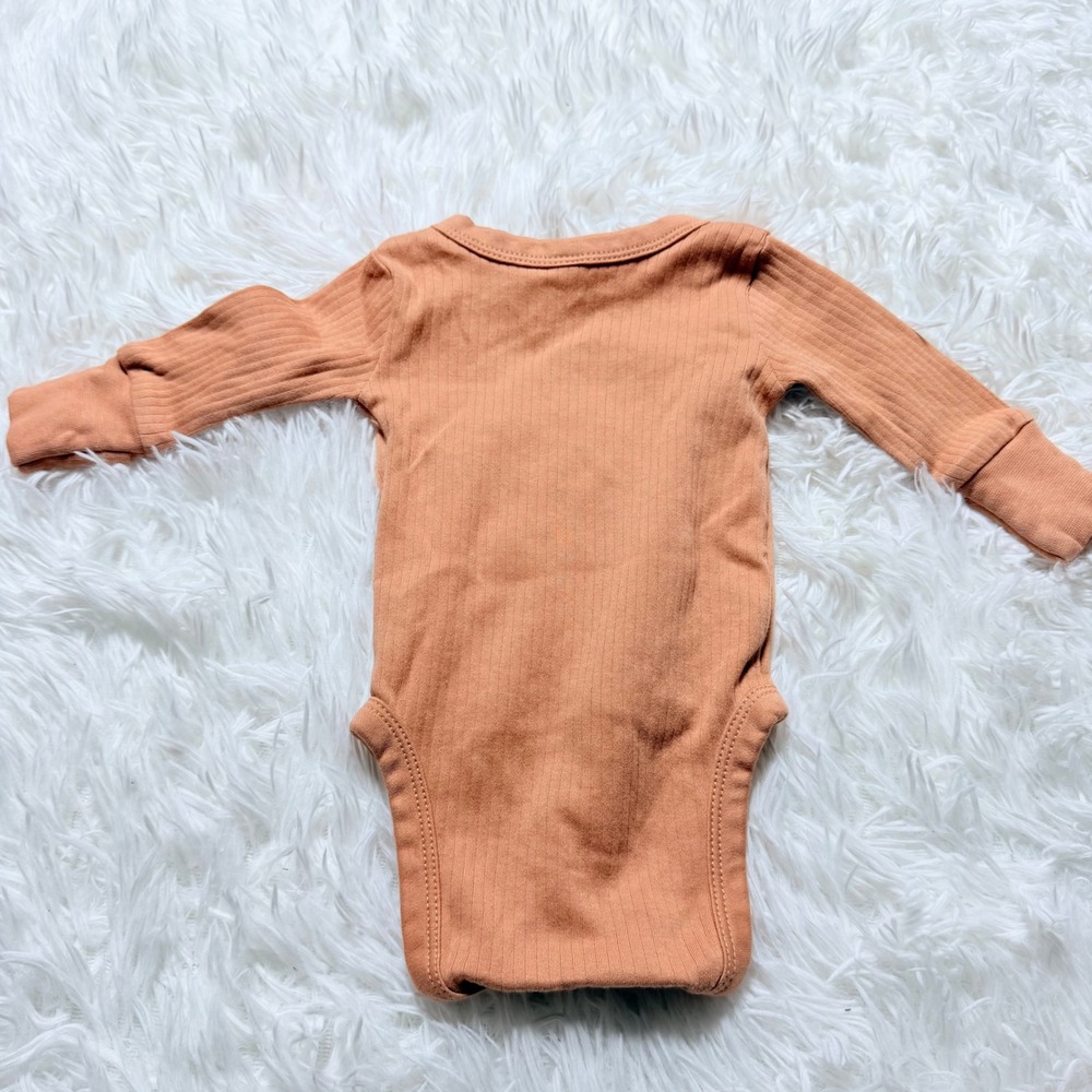 Colored Organics 0-3M Ribbed Kimono Bodysuit Long Sleeve Side Snap Orange - Picture 2 of 8